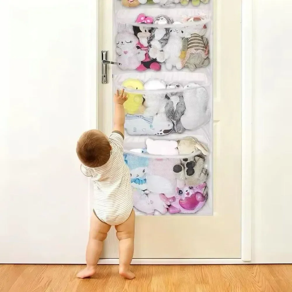 4 Grid Large Pocket Stuffed Animal Toy Kid Organizer Mesh Storage Rack Over Door
